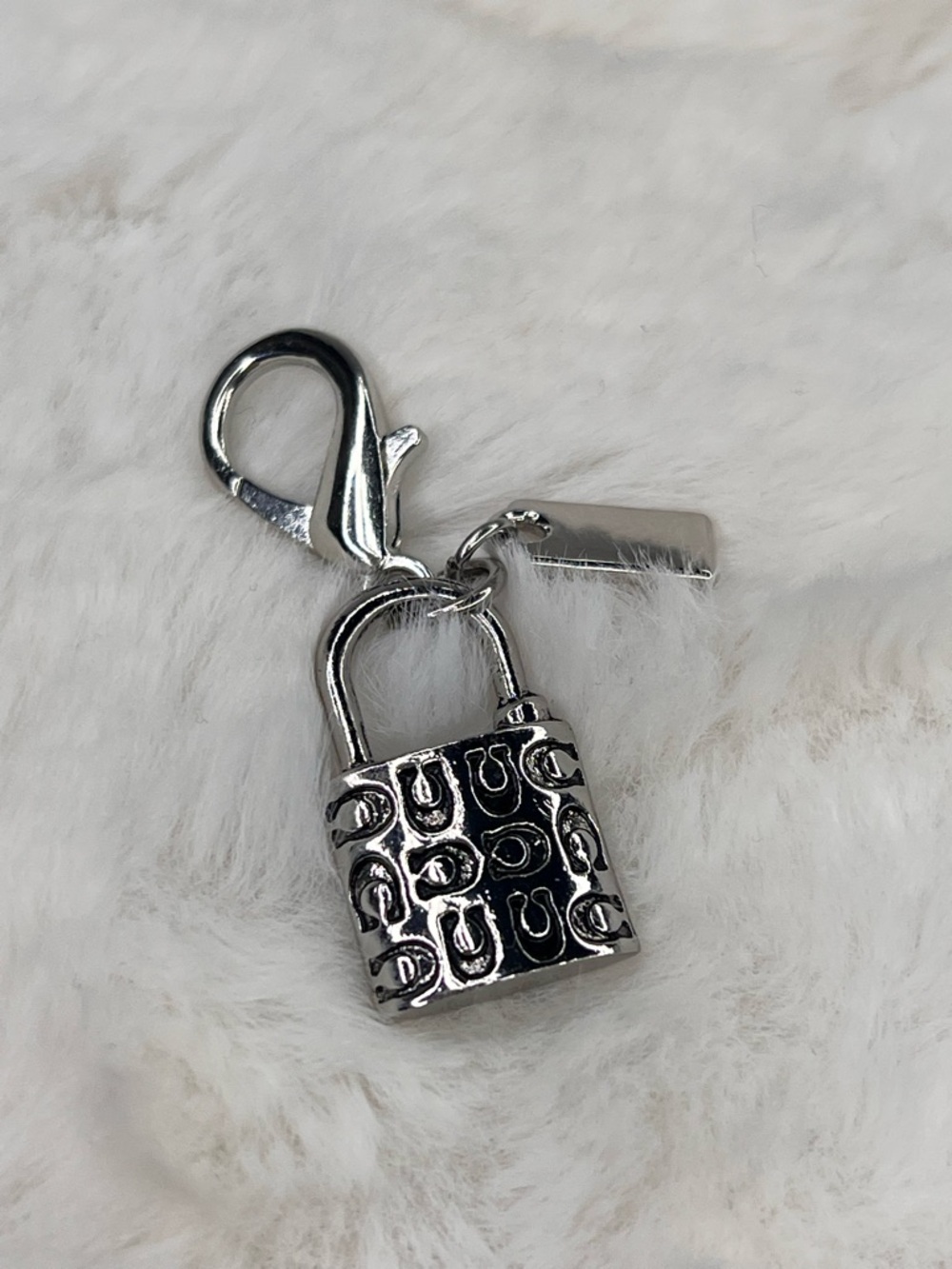 Coach Silver Padlock Charm Keychain